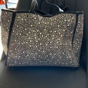 Black Crystal-Embellished Tote Bag - Designer-Inspired